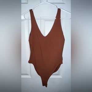 Rusty Peach V-Neck Tank Bodysuit